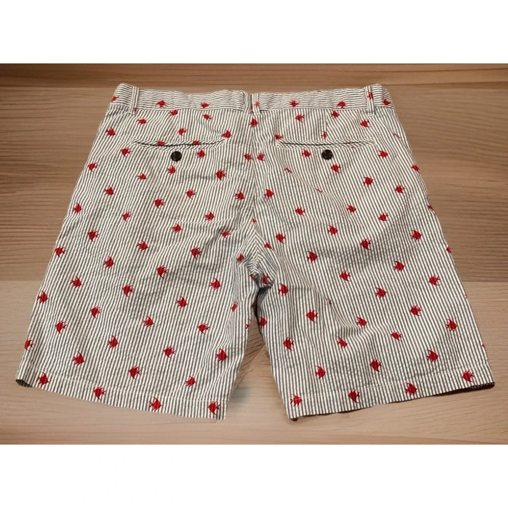 Hawkings McGill Mens 36 Blue White Cotton Seersucker Shorts Red Fish Motif